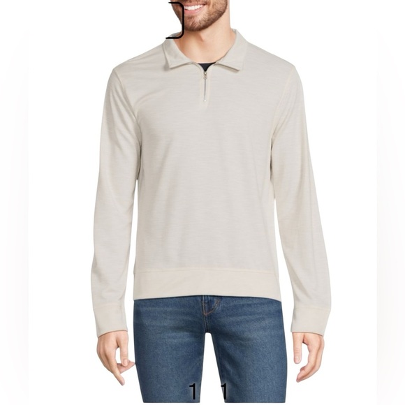 Saks Fifth Avenue New NWT Men’s Long Sleeve Modal Blend Ecru Quarter Zip XXL - Picture 1 of 6